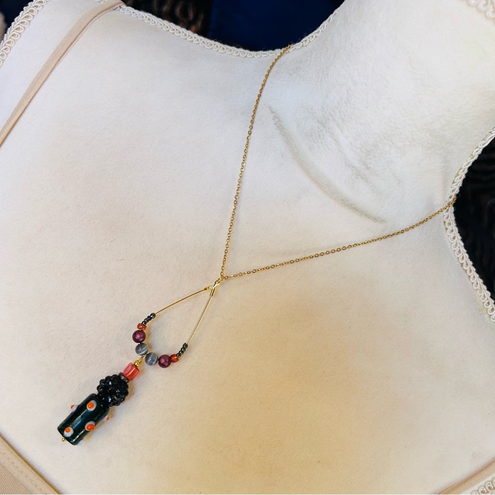 Handcrafted vintage bead changeable charm pendant on chain necklace